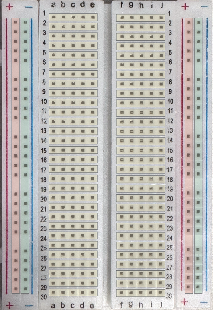 The Circuit Breadboard internally connects certain rows and columns